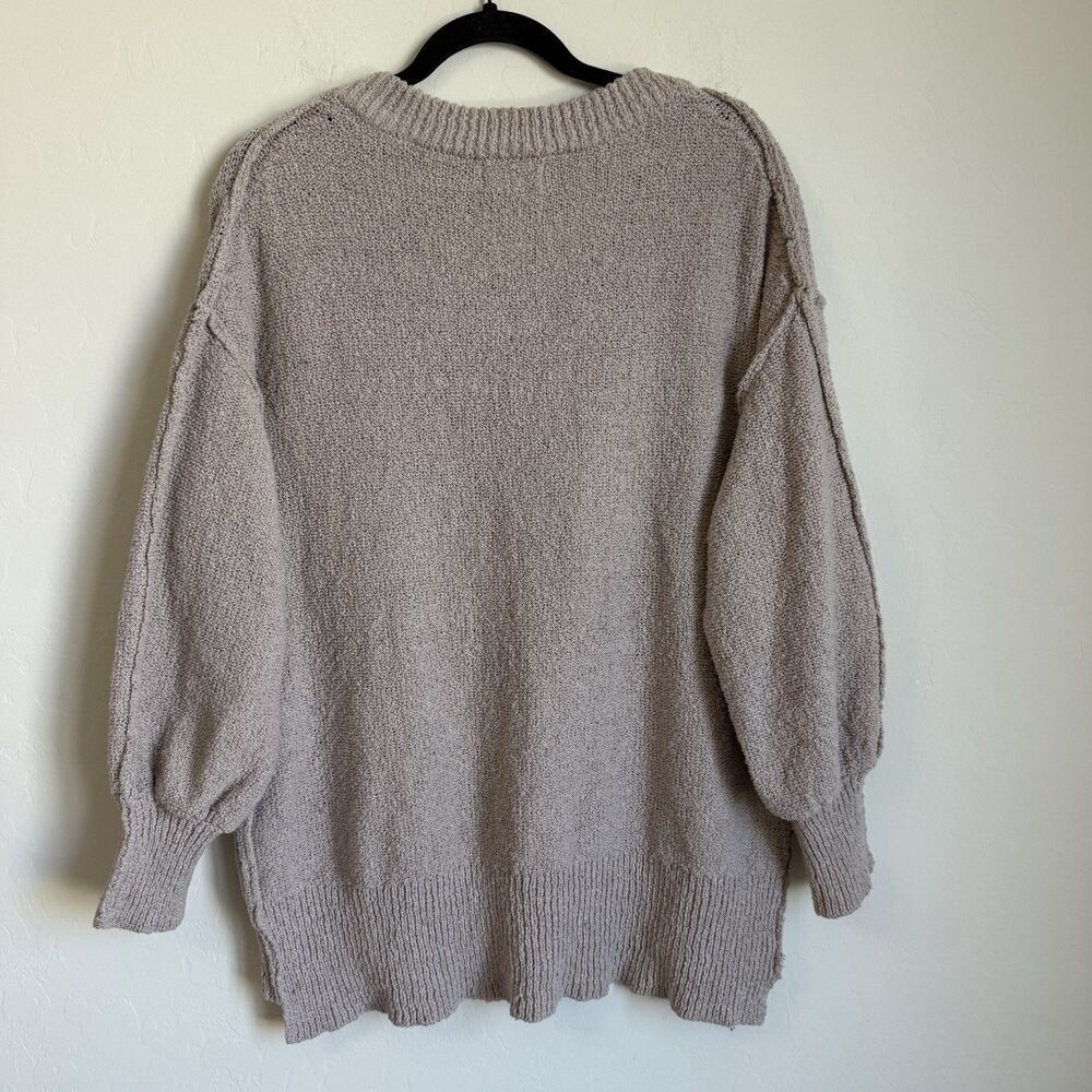Altard State Beige Oversized V Neck Inside Out Hem Boucle Knit Pullover Sweater - Picture 7 of 15